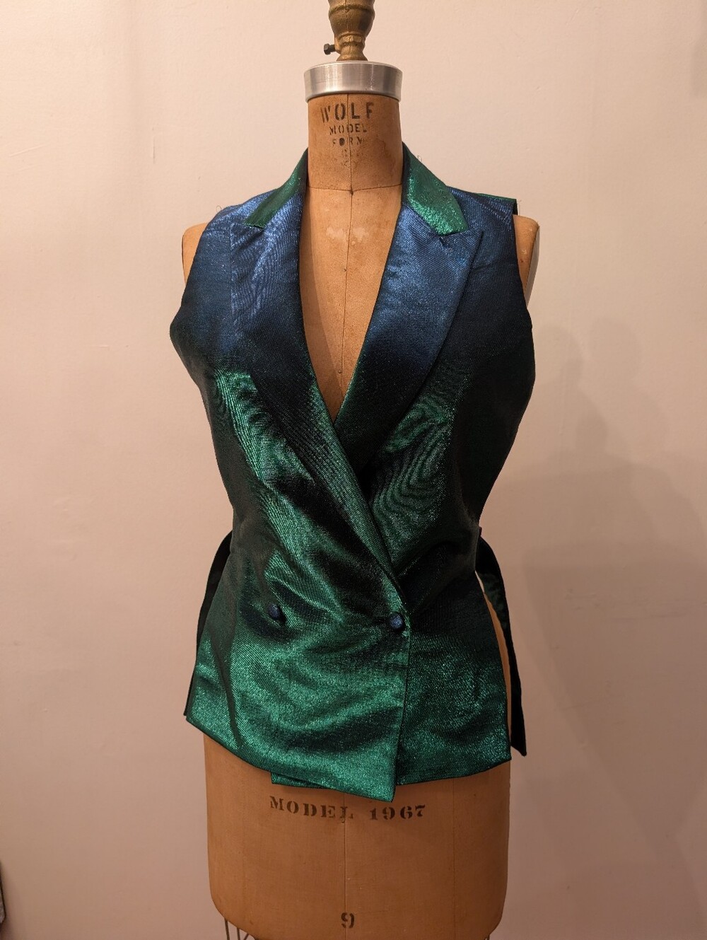 Sleeveless Shimmer Blazer Vest in Emerald Green Sz Small